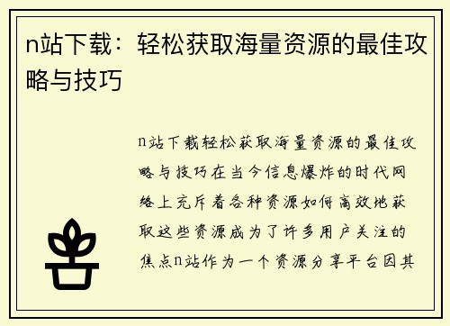 n站下载：轻松获取海量资源的最佳攻略与技巧