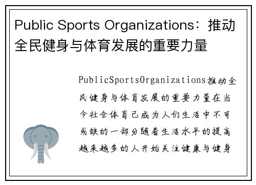 Public Sports Organizations：推动全民健身与体育发展的重要力量